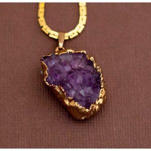 Vintage Lavender Crystals Gold Tone Necklace 18 inch - U14